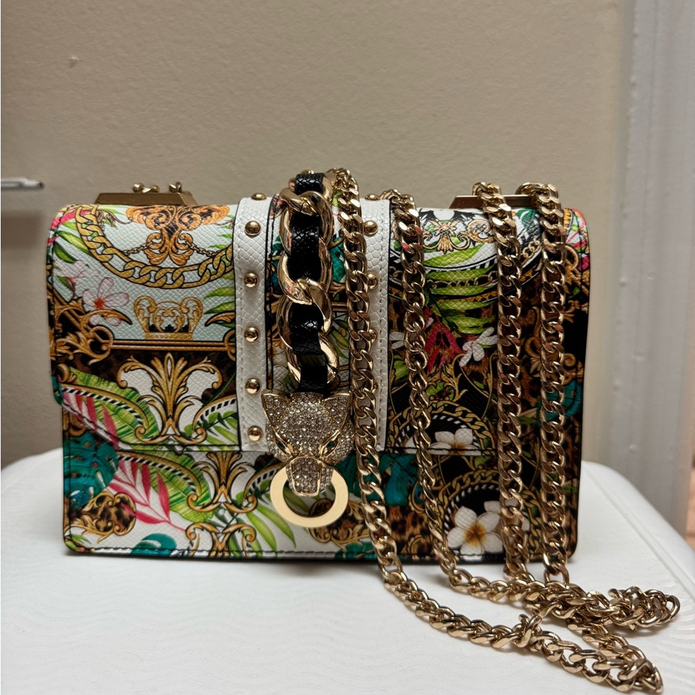 Aldo Gold Crossbody Bag with Chain Strap and Metallic Accents